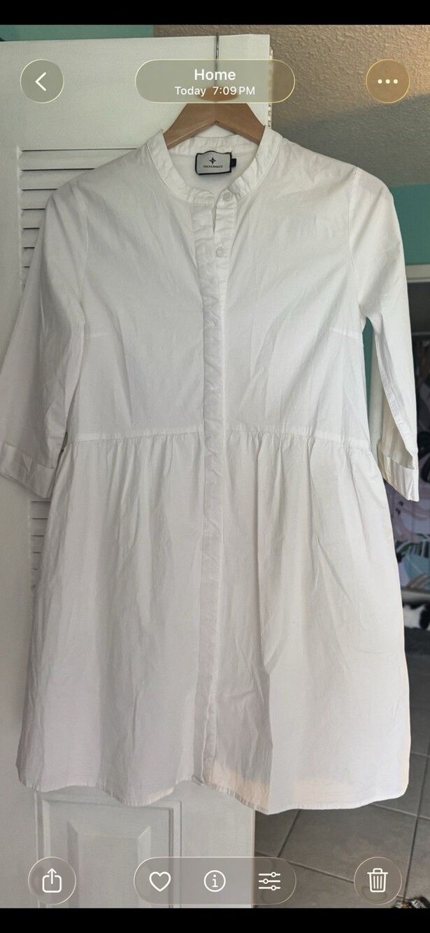 Tuckernuck White Cotton Button Front Pocket Shirt Dress Size Large - Picture 4 of 8